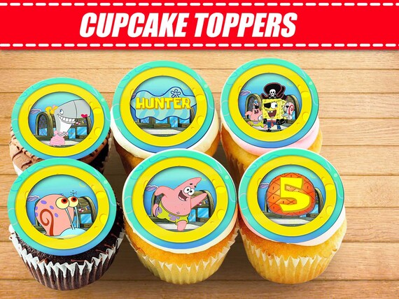 Spongebob Squarepants Cupcake Toppers Birthday Cupcakes Etsy