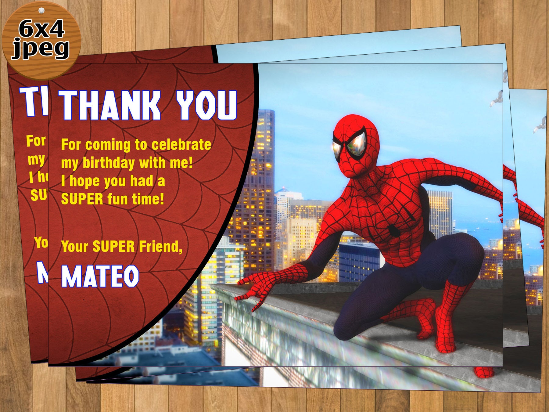 Spiderman Thank You Card Spiderman Birthday Thank You Card Etsy