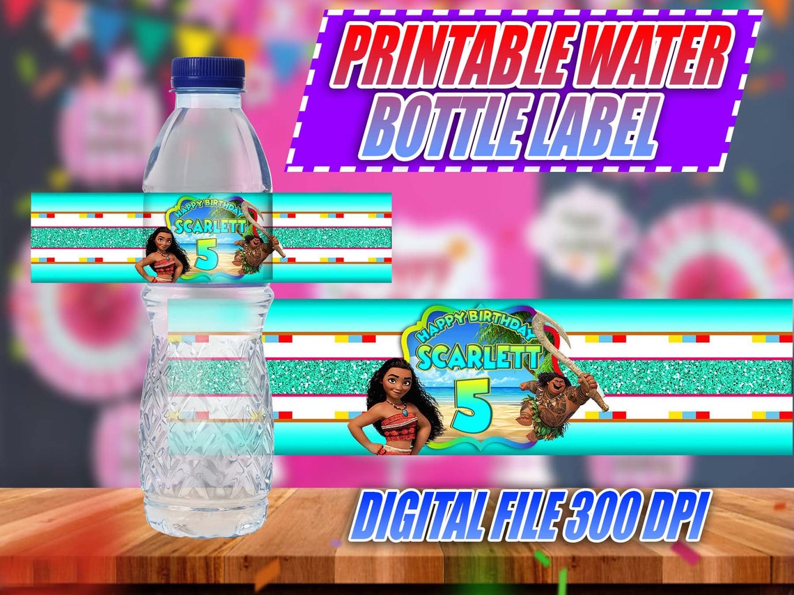 Moana Water Bottle Labels Moana Birthday Water Bottle Labels | Etsy