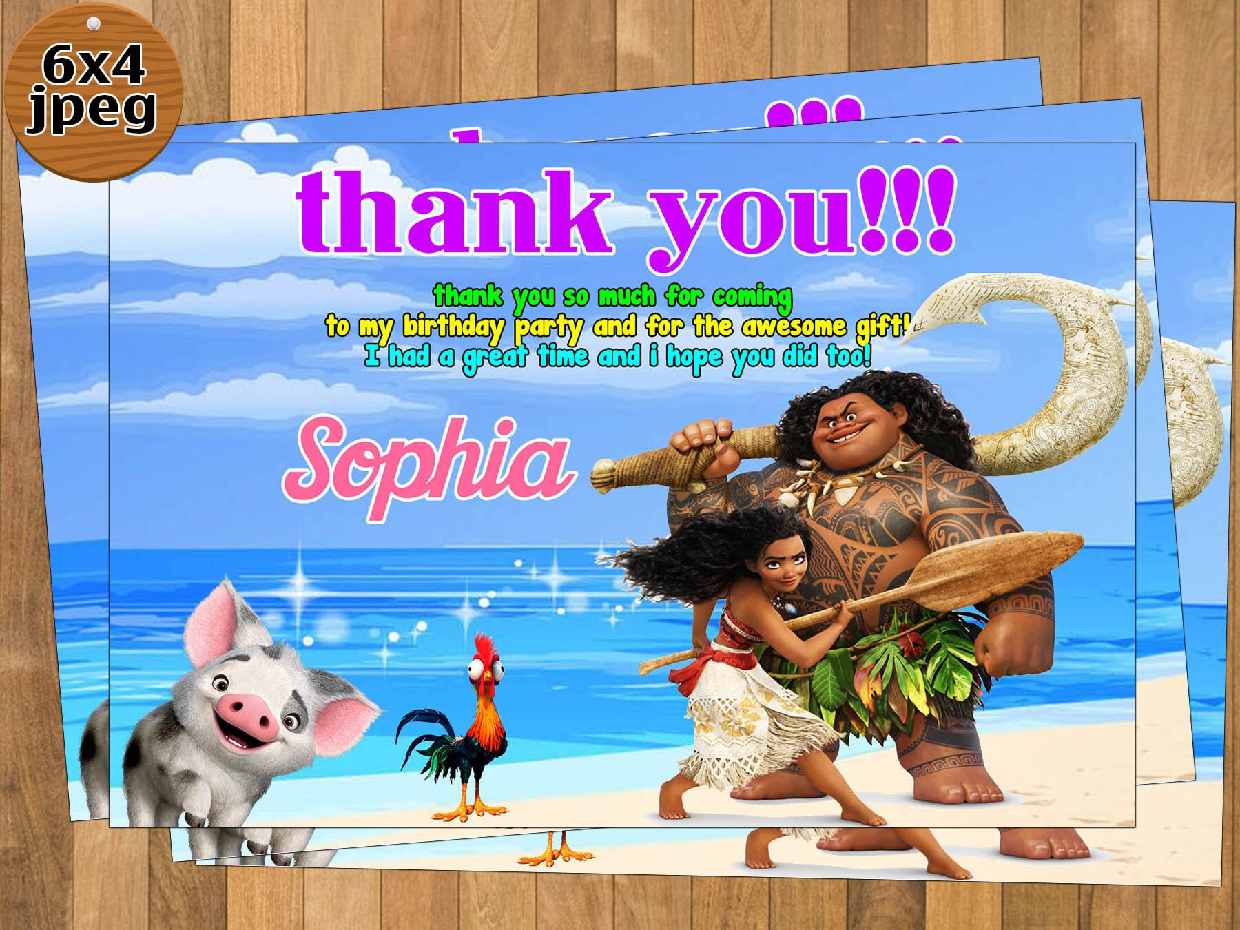 Moana Thank You Card Moana Birthday Thank You Card Moana | Etsy
