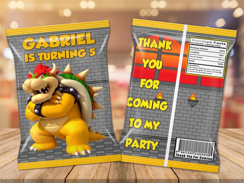 Bowser Chip Bags Bowser Birthday Bowser Party Favor Etsy