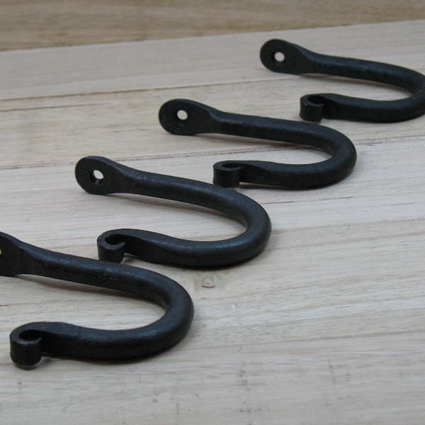 Wall mounted hooks (2), wall hook, coat hook, handmade, blacksmith, forged, J hook, steel hook, metal hook.