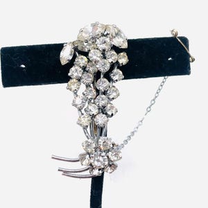 Vintage Estate heldere strass bloemen spray broche unieke look 2" met veiligheidssluiting retro cadeau glamour
