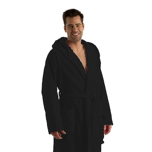 Personalized Unisex Womens and Mens Bathrobes Robes - 100% Terry Cotton Hooded Bathrobes
