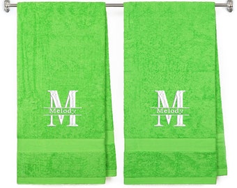 Split Initial Personalized Towels, 100% Terry Cotton Bath Towel with Embroidered Name, Set of 2, Bridesmaid, Anniversary, Wedding Day, Spa