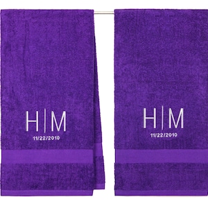 Personalized Bath Towels with Initial, 100% Terry Cotton Custom Embroidered Towel, Set of 2, Bridesmaid, Anniversary, Wedding Day, Birthday