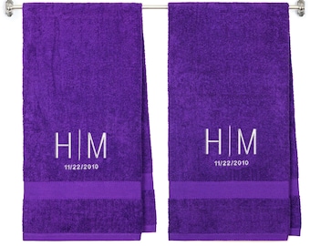 Personalized Terry Cotton Bath Towel Set, Embroidered Initial, Wedding Gift, Set of 2