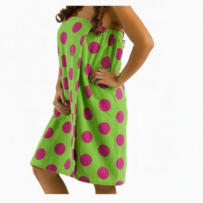 Personalisierte Spa-Handtücher mit Polka-Dot-Muster für Damen – Frottee-Baumwoll-Überwurf für Damen Lime/Fuchsia