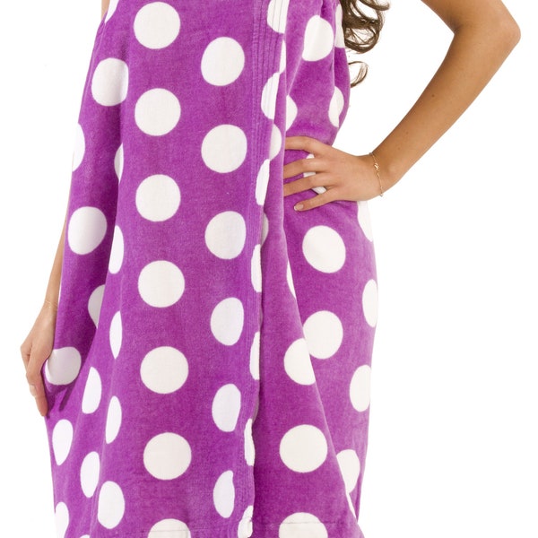 Personalized Polka Dot Womens Spa Wrap Towels - Terry Cotton Cover Up Wrap for Ladies