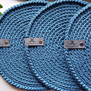 Crochet Table Placemats: Handmade Polyester Table Set, Denim Blue