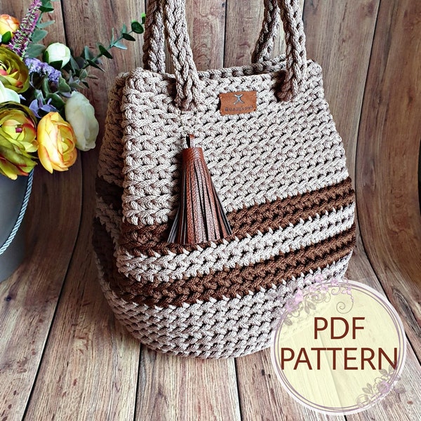 PDF Crochet pattern, tutorial (with a few VIDEO links): Handbag "Dew Drop with stripes"