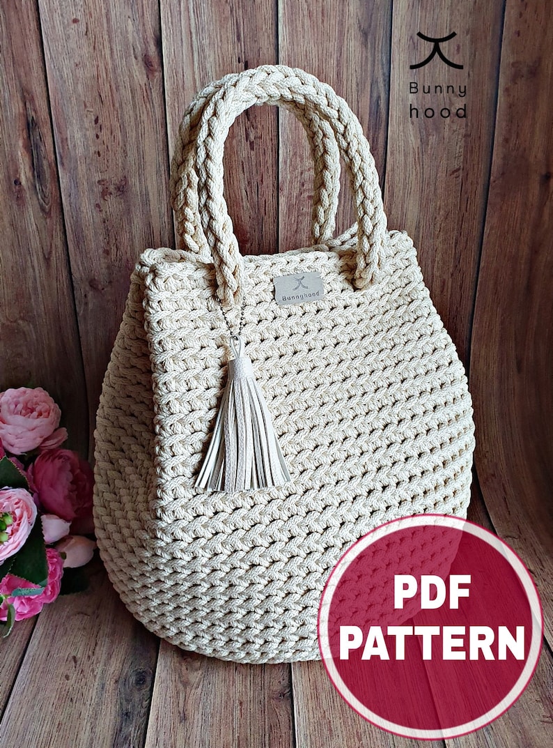 Large SIZE. PDF Crochet Pattern,Tutorial with a few Video links: Handbag Dew Drop / DIY Project / Crochet Tote Bag / Make Your Own Bag image 1