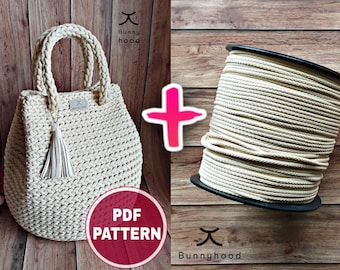 Crocheting KIT: PDF Pattern (with video links) Handbag "Dew Drop Large Size" + Yarn / Crochet Bag Kit / Crochet DIY Kit / Kit For Beginners