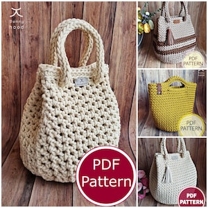 5 PDF Crochet Patterns: Handbags "Dew Drop Mesh", "Dew Drop M", "Dew Drop L", "Dew Drop with stripes", "Oslo Medium size" / DIY projects