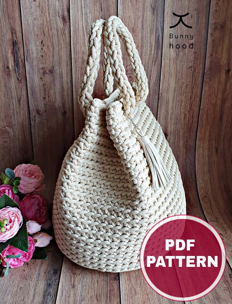 Large SIZE. PDF Crochet Pattern,Tutorial with a few Video links: Handbag Dew Drop / DIY Project / Crochet Tote Bag / Make Your Own Bag image 3