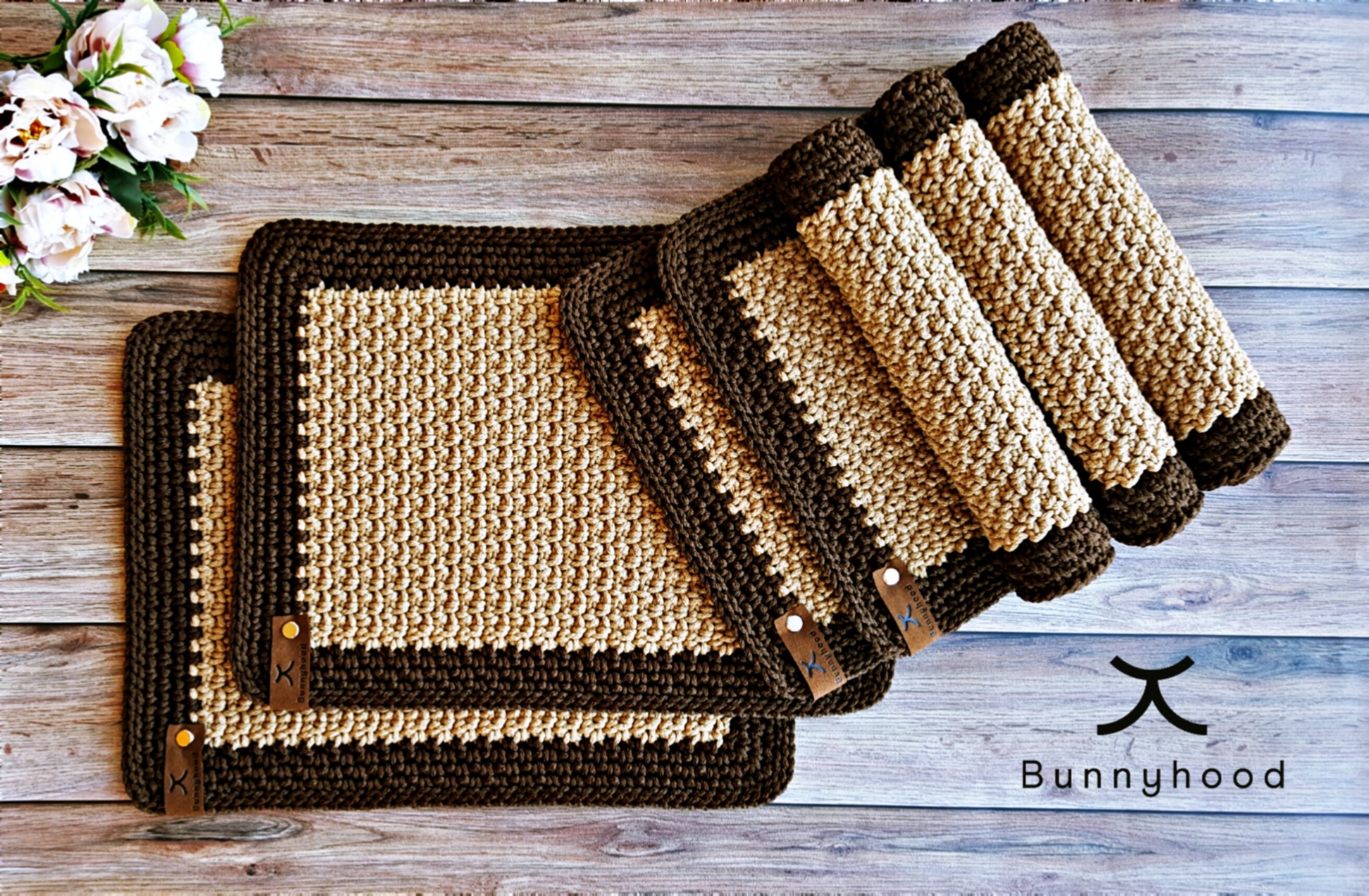 Crochet rectangular table mats Brownish Etsy