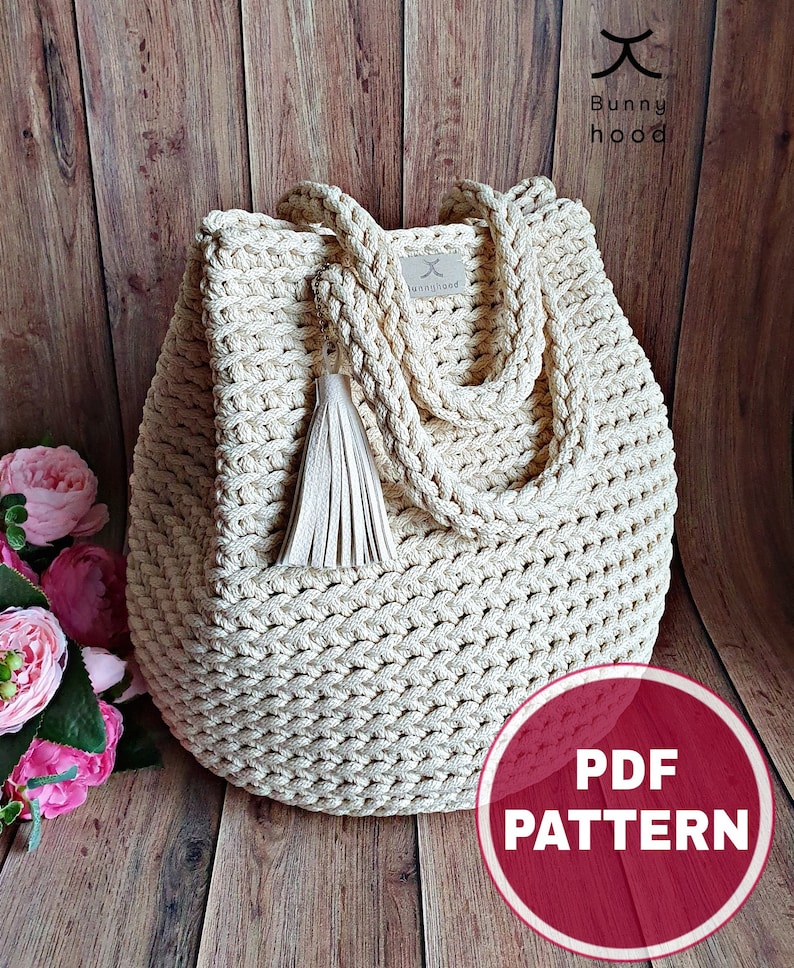 Large SIZE. PDF Crochet Pattern,Tutorial with a few Video links: Handbag Dew Drop / DIY Project / Crochet Tote Bag / Make Your Own Bag image 2