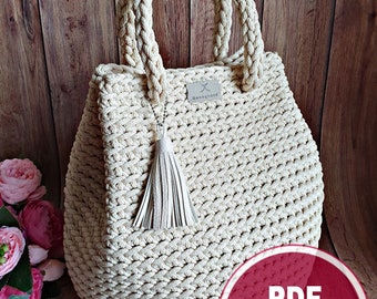 Medium SIZE. PDF Crochet Pattern, Tutorial (Full Video Link) : Handbag "Dew Drop" / DIY Project / Crochet Tote Bag / Make Your Own Handbag