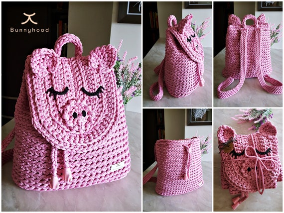 Mochila de ganchillo Pinky Piglet Bolso exclusivo hecho a mano Mochila de punto Bolso de ganchillo para ninas Mochila rosa Moda animal Top Etsy Mexico