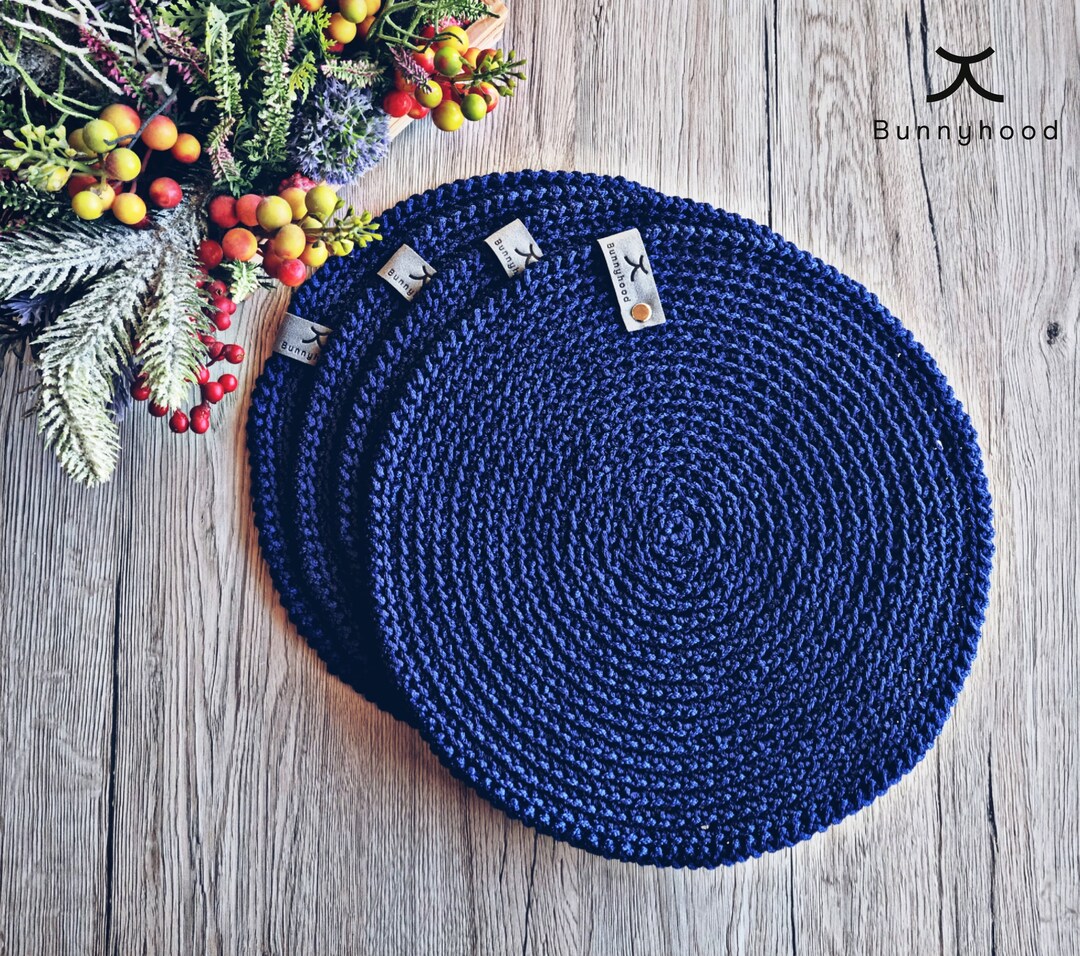 Crochet Table Mats Set royal Blue 4 Pcs./ Crochet Placemats for Table
