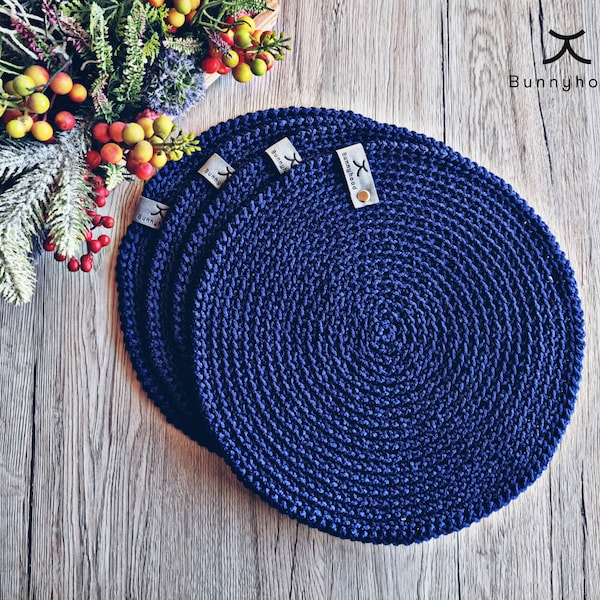 Crochet Table Mats Set "Royal Blue" (4 pcs.)/ Crochet Placemats For Table / Handmade Table Set / Table Protection From Heat and Scratches