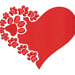 Fichier de broderie coeur avec des pattes 10x10 cadre broderie de machines Animaux Chiens Griffes Fourrure Chattes