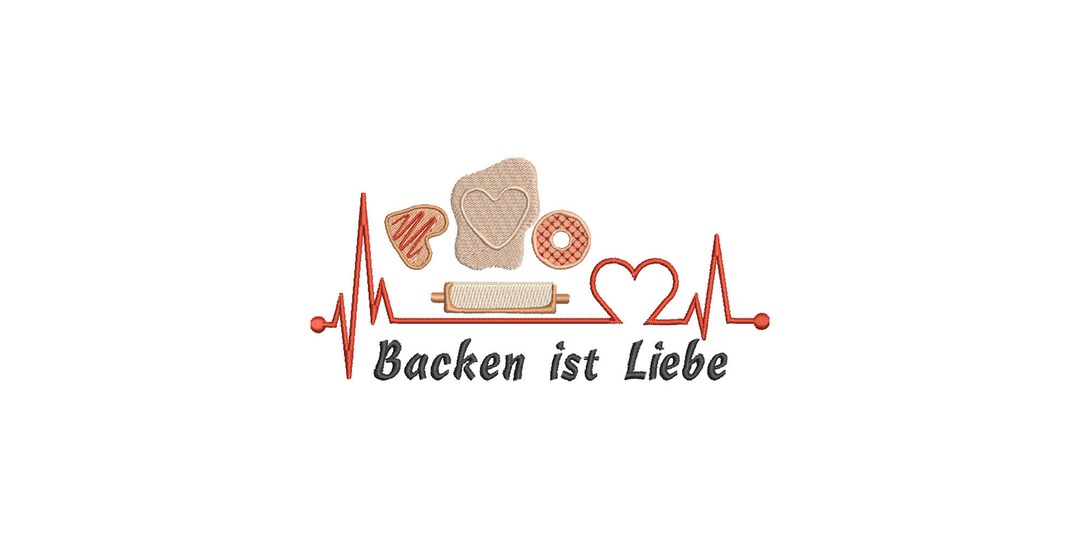Stickdatei Backen ist Liebe 13x18 Rahmen Herzschlag Gebäck Schürze