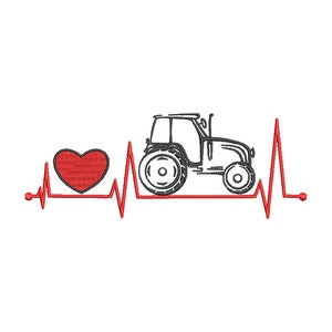 Embroidery file Tractor Heartbeat II 13 x 18 cm Frame Machine Embroidery Bulldog Motor Tractor Tractor Tractor Trekker Trecker