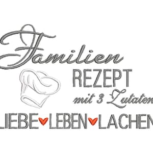 Embroidery file family recipe 13 x 18 cm frame saying pillow