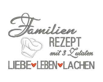 Embroidery file family recipe 13 x 18 cm frame saying pillow