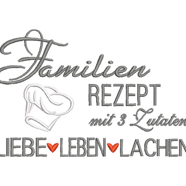 Stickdatei Familienrezept 13x18 cm Rahmen Spruch Kissen