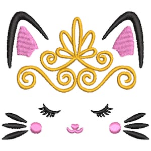 Embroidery file cat with tiara 10x10 13x18 frame machine embroidery cartoon clipart cat face Modern Art diadem girl