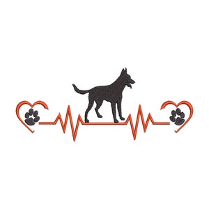 Stickdatei Herzschlag  Belgischer Schäferhund 2 Maschinenstickerei 13x18 Rahmen Groenendael; Laekenois; Malinois, Mechelaar; Tervueren