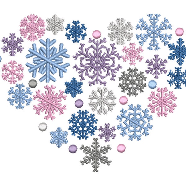 Embroidery File Heart Snowflakes 2 Sizes 10x10 and 13 x 18 cm Frame Ice Crystal Ice Snow Snowflakes Heart Winter