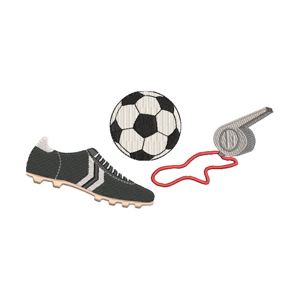 Stickdatei Fussball Schuhe Pfeife 13x18 Rahmen Maschinenstickerei Schiedsrichter Pfeife Trillerpfeife Fussballschuhe