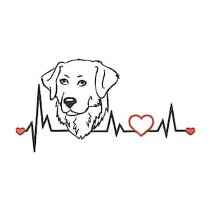 Embroidery file My Heart Beats for Golden Retriever Machine Embroidery Animals Claws Paw 13x18 Frame Fur Nose Dog Heartbeat Pulse