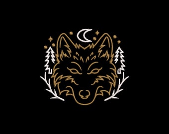 Archivo de bordado cara de lobo en la noche 3 tamaños patrón de máscara 10x10, 13x18 marco bordado a máquina patrón de pata de cara de lobo para máscara facial