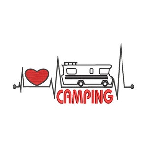Embroidery file heartbeat motorhome 2 sizes 13x18 and 16 x 26 cm, camping, campsite,