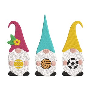 Embroidery File 3 Gnome Sport 13x18 Frame Machine Embroidery Ball Sports Tennis Football Basketball Basketball Basketball Racket Sports Field Dwarfs