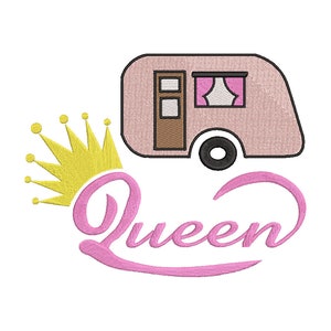 Embroidery file &quot;Camping Queen&quot; 4 sizes 10x10,13x18,14x10, 16 x 26 cm Caravan Camper Camping Camping
