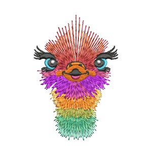 Stickdatei Strauss süß  3 3 Größen 10x10,13x14, und 13x18 cmMaschinenstickerei Laufvogel Cartoon Strauß Vogel 10x10 cm