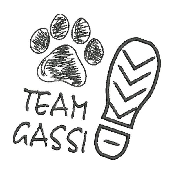 Stickdatei Team Gassi  10x10 Rahmen Maschinenstickerei Text Spruch Tiere Hunde Maskenmuster