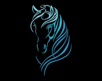 Embroidery file horse head swirl 5 sizes machine embroidery also for face mask horse riding horseshoe pillow