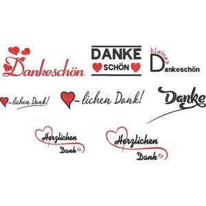 Stickdatei Danke Set 8 Dateien verschiedene Größe Danksagung Herzlichen Dank Dankeschön 10x10 und 13x18 cm