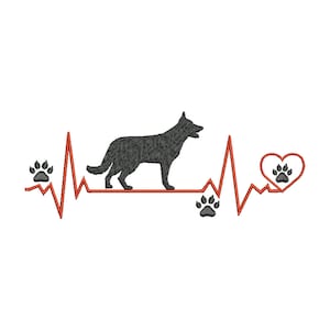 Embroidery file heartbeat German Shepherd 13x18 frame machine embroidery German Shepherd dog paw dog breed breed dog watchdog watchdog