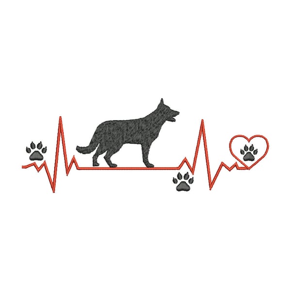 Stickdatei Herzschlag Deutscher Schäferhund  13x18 Rahmen Maschinenstickerei German Shepherd Hütehund Pfote Hunderasse Rassehund Wachhund