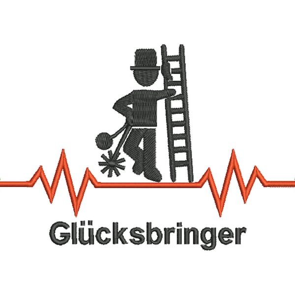 Stickdatei Glücksbringer Kaminkehrer Schlotfeger 13x18 Rahmen Maschinenstickerei Herzschlag Puls Rauchfangkehrer