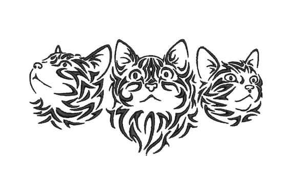 Fichier De Broderie 3 Tetes De Chat Face Tatouage Tribal Style Etsy France