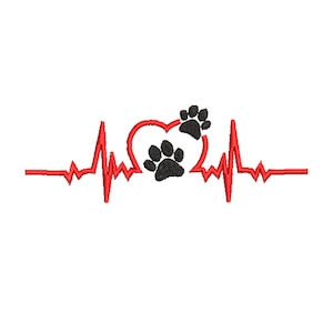 Embroidery file heartbeat paws 13x18 frame machine embroidery animals claws paw furry nose dog heartbeat pulse