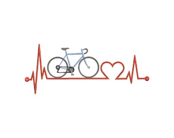 Embroidery file racing bike 10x10 13x18 frame machine embroidery heartbeat pulse racing bike bicycle cycling bike two-wheeler